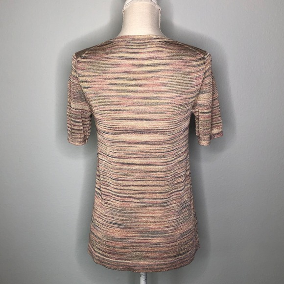 Ann Taylor LOFT Womens Top Gold Metallic Space Dye Short Sleeve Round Neck XS - Picture 3 of 9